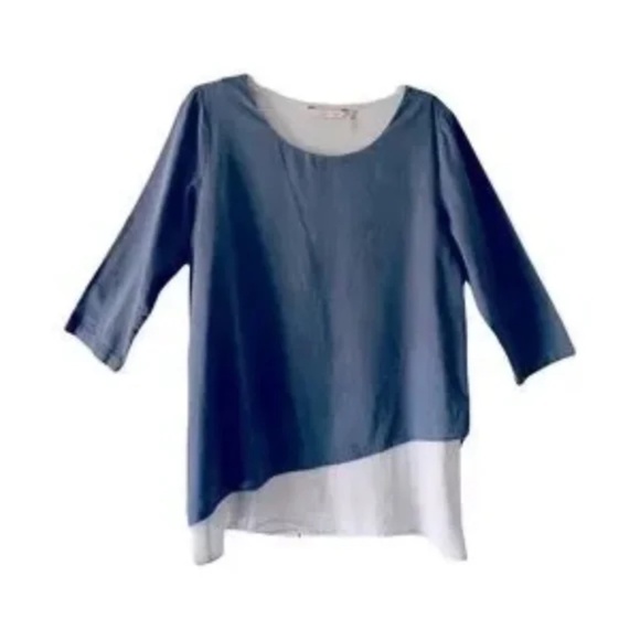 Soft Surroundings | Blue Gray Maya Layered Linen Cotton Blend Tunic Top, Medium - Picture 1 of 6